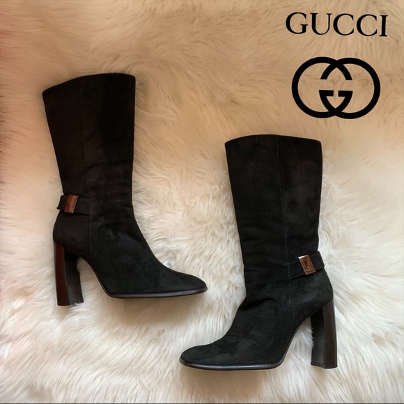 Gucci Shoes - Authentic GUCCI Logo Suede Heeled Boots